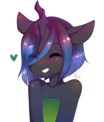 Size: 2118x2500 | Tagged: safe, artist:yukomaussi, queen chrysalis, changeling, changeling queen, anthro, g4, eyes closed, female, happy, heart, high res, simple background, smiling, solo, transparent background