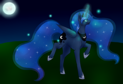 Size: 2380x1640 | Tagged: safe, artist:blackwolf4562, princess luna, firefly (insect), g4, female, moon, night, raised hoof, solo