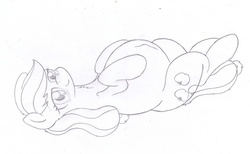Size: 3286x2026 | Tagged: safe, artist:seenty, applejack, g4, female, high res, lying down, on back, pencil drawing, pregnant, solo, traditional art