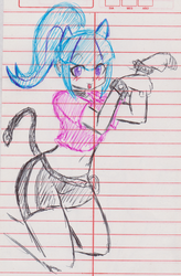 Size: 1317x2002 | Tagged: safe, artist:elgatosabio, sonata dusk, equestria girls, g4, cat ears, cat tail, female, kneeling, lined paper, midriff, open mouth, solo, traditional art