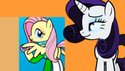 Size: 1920x1080 | Tagged: safe, artist:soniclegacy1, fluttershy, rarity, g4, clothes, costume, female, lesbian, ship:flarity, shipping, simple background