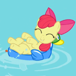 Size: 378x378 | Tagged: safe, screencap, apple bloom, earth pony, pony, g4, twilight time, adorabloom, animated, cute, eyes closed, female, filly, floaty, smiling