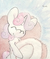Size: 679x796 | Tagged: safe, artist:slightlyshade, sweetie belle, g4, coconut, cute, diasweetes, female, food, solo, traditional art