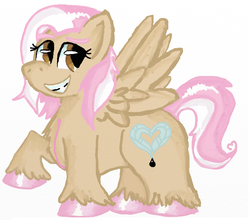 Size: 762x672 | Tagged: safe, artist:pinkie fry, oc, oc only, oc:ink heart, pegasus, pony, grin, ponysona, smiling, solo, spread wings, unshorn fetlocks