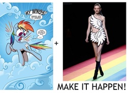 Size: 915x672 | Tagged: safe, idw, official comic, rainbow dash, human, friends forever #25, g4, my little pony: friends forever, spoiler:comic, exploitable meme, irl, madrid fashion week, make it happen, meme, photo