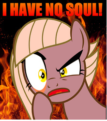 Size: 712x806 | Tagged: safe, artist:slb94, limestone pie, earth pony, pony, g4, hearthbreakers, angry, eyelid pull, fire, just one bite, meme, soulless, spongebob squarepants, yelling