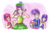 Size: 2186x1336 | Tagged: safe, artist:k-eilonwy, master kenbroath gilspotten heathspike, tiddly wink, tra-la-la, wysteria, human, g3, the princess promenade, clothes, dress, humanized, skirt, traditional art