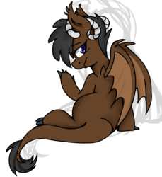 Size: 1830x2000 | Tagged: safe, artist:themodpony, oc, oc only, oc:onyx quill, dracony, hybrid, claws, horns, looking back