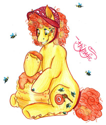 Size: 1376x1619 | Tagged: safe, artist:animagicworld, bumblesweet (g3), bee, g3, clothes, female, scarf, solo, this will end in pain, traditional art