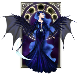 Size: 3600x3509 | Tagged: safe, artist:moryartix, nightmare moon, human, g4, clothes, dress, eared humanization, female, gown, high res, horn, horned humanization, humanized, scythe, solo, winged humanization