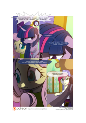 Size: 3541x5016 | Tagged: safe, artist:gashiboka, doctor whooves, fluttershy, rarity, roseluck, time turner, twilight sparkle, alicorn, pony, comic:recall the time of no return, g4, comic, female, mare, patreon, patreon logo, twilight sparkle (alicorn)