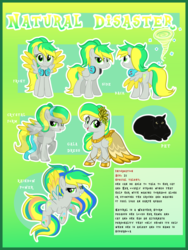 Size: 4351x5779 | Tagged: safe, artist:xwhitedreamsx, oc, oc only, oc:natural disaster, cat, crystal pony, pegasus, pony, absurd resolution, clothes, dress, female, looking at you, ponytail, rainbow power, rainbow power-ified, reference sheet, solo