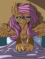 Size: 1275x1650 | Tagged: safe, artist:latecustomer, fluttershy, dracony, dragon, hybrid, g4, bed, dragonified, female, flutterdragon, morning ponies, sleepy, solo, species swap