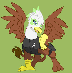 Size: 2688x2708 | Tagged: safe, artist:irkengeneral, oc, oc only, oc:gawdyna grimfeathers, griffon, fallout equestria, simple background
