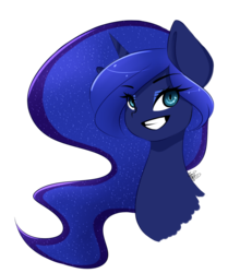 Size: 967x1156 | Tagged: safe, artist:gelay-gulay, princess luna, g4, female, grin, portrait, simple background, solo, transparent background