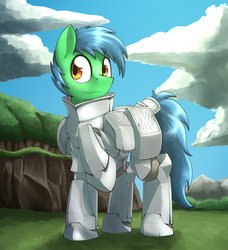 Size: 2436x2672 | Tagged: safe, artist:otakuap, oc, oc only, oc:tremor, armor, high res, raised hoof, solo