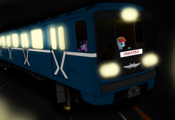 Size: 3615x2483 | Tagged: safe, artist:subway777, rainbow dash, twilight sparkle, g4, 81-717/714, densha de d, drift, high res, initial d, multi track drifting, russia, subway, train