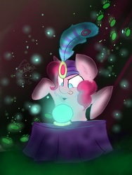 Size: 768x1024 | Tagged: safe, artist:lumepone, pinkie pie, earth pony, pony, g4, crystal ball, female, gypsy pie, madame pinkie, paw prints, solo, tongue out, turban