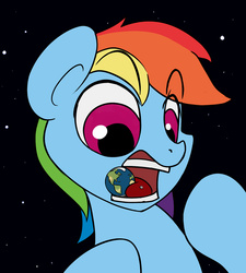 Size: 1500x1666 | Tagged: safe, artist:wolfenstyle, rainbow dash, g4, apocalypse, earth, female, fetish, macro, moon, planet, planet vore, pony bigger than a planet, solo, space, vore
