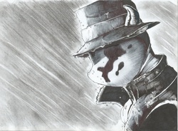 Size: 2228x1639 | Tagged: safe, artist:hurtywing, pony, clothes, coat, grayscale, hat, mask, monochrome, ponified, rain, rorschach, traditional art, trenchcoat, watchmen