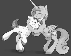 Size: 1259x992 | Tagged: safe, artist:silfoe, princess cadance, shining armor, royal sketchbook, g4, crying, eyes closed, female, grayscale, hug, male, monochrome, pregnant, ship:shiningcadance, shipping, straight, tears of joy