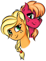 Size: 1703x2243 | Tagged: safe, artist:johesy, applejack, big macintosh, earth pony, pony, g4, alternate hairstyle, braid, duo, hatless, male, missing accessory, siblings, simple background, stallion, transparent background