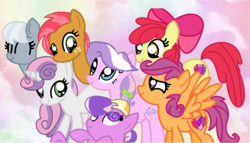 Size: 1324x758 | Tagged: safe, artist:askthemlp, apple bloom, babs seed, diamond tiara, scootaloo, screwball, silver spoon, sweetie belle, g4, cutie mark, cutie mark crusaders, the cmc's cutie marks