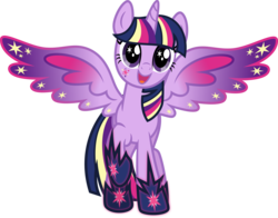 Size: 5169x4049 | Tagged: safe, artist:osipush, twilight sparkle, alicorn, pony, g4, absurd resolution, colored wings, cutie mark magic, female, mare, multicolored wings, open mouth, rainbow power, rainbow power-ified, rainbow wings, raised hoof, simple background, solo, transparent background, twilight sparkle (alicorn), vector