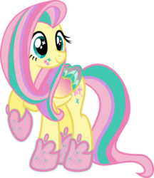 Size: 4340x5030 | Tagged: safe, artist:osipush, fluttershy, g4, absurd resolution, colored wings, cutie mark magic, female, multicolored wings, rainbow power, rainbow power-ified, rainbow wings, raised hoof, simple background, solo, transparent background, vector
