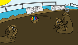 Size: 1594x927 | Tagged: safe, artist:amateur-draw, oc, oc only, 1000 hours in ms paint, ball, ladder, ms paint, mud, muddy, playing, sign, swimming pool, text