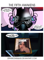 Size: 1675x2269 | Tagged: safe, artist:zsparkonequus, princess flurry heart, g4, season 6, comic, crossover, evil, evil flurry heart, flyro ren, kylo ren, m.a. larson, mask, meme, spoilers for another series, star wars, thanks m.a. larson