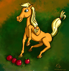 Size: 1067x1094 | Tagged: safe, artist:xbi, applejack, horse, g4, apple, female, food, hatless, hoers, horsified, missing accessory, realistic, realistic anatomy, solo