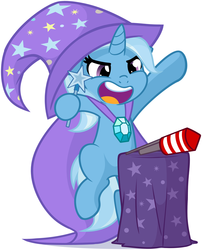 Size: 2259x2795 | Tagged: dead source, safe, artist:furrgroup, trixie, pony, unicorn, cape, clothes, cute, diatrixes, female, filly, fireworks, hat, necklace, open mouth, simple background, solo, trixie's cape, trixie's hat, wand, white background, wizard hat, younger
