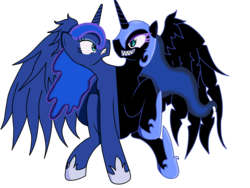 Size: 2048x1536 | Tagged: safe, artist:roxy-cream, nightmare moon, princess luna, g4, conjoined, conjoined twins, ettin pony, multiple heads, simple background, two heads, why