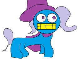 Size: 659x522 | Tagged: safe, trixie, pony, unicorn, g4, 1000 hours in ms paint, cape, clothes, female, gritted teeth, hat, mare, missing cutie mark, ms paint, no ears, pixelated, simple background, smiling, solo, teeth, trixie's cape, trixie's hat, wat, white background, why, wide eyes, worst pony, wtf, yellow teeth
