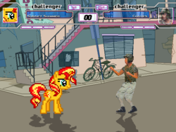 Size: 640x480 | Tagged: safe, artist:toonalexsora007, screencap, sunset shimmer, pony, g4, casa paradisio, chavo, crossover, dan vs, desktop ponies, el chavo, el chavo del 8, life bar, mugen, pixel art, street chaves