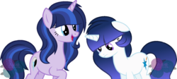 Size: 1024x458 | Tagged: safe, artist:t-aroutachiikun, oc, oc only, oc:eclipse shine, oc:pulsar sparkle, duo, offspring, parent:flash sentry, parent:twilight sparkle, parents:flashlight, simple background, sisters, story in the source, transparent background