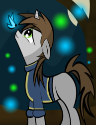 Size: 2550x3300 | Tagged: safe, artist:skyflys, oc, oc only, oc:littlepip, pony, unicorn, fallout equestria, clothes, fanfic, fanfic art, female, glowing, high res, jumpsuit, mare, missing cutie mark, solo, vault suit