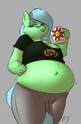 Size: 1069x1620 | Tagged: safe, artist:093, oc, oc only, oc:mint, anthro, belly, belly button, breasts, cleavage, command and conquer, command and conquer: generals, dark souls, fat, female, gla, glasses, obese, solo, stuffed