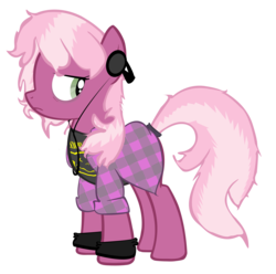 Size: 3019x3000 | Tagged: safe, artist:flutter-butter, artist:goldginger101, cheerilee, earth pony, pony, g4, '90s, 90s cheerilee, clothes, female, grunge, headphones, mare, messy mane, nirvana, side view, simple background, solo, transparent background