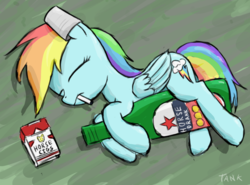 Size: 779x578 | Tagged: safe, artist:mrtankhill, rainbow dash, g4, alcohol, booze, cigarette, female, food, sleeping, solo