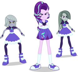 Size: 3000x2751 | Tagged: dead source, safe, artist:xebck, limestone pie, marble pie, starlight glimmer, equestria girls, g4, my little pony equestria girls: rainbow rocks, alternate clothes, alternate hairstyle, alternate universe, boots, clothes, equestria girls-ified, female, high res, role reversal, simple background, sneakers, transparent background, trixie and the illusions, vector