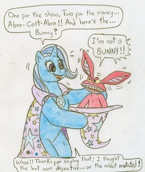 Size: 823x971 | Tagged: safe, artist:jose-ramiro, trixie, pony, unicorn, g4, aaahh!!! real monsters, bipedal, bunny out of the hat, crossover, female, ickis, magic trick, mare, traditional art