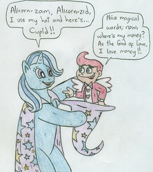 Size: 831x935 | Tagged: safe, artist:jose-ramiro, trixie, fairy, pony, unicorn, g4, bipedal, bunny out of the hat, crossover, cupid, female, magic trick, male, mare, the fairly oddparents, traditional art