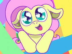 Size: 800x600 | Tagged: safe, artist:melodymute, fluttershy, butterfly, pony, g4, cute, female, floppy ears, smiling, solo, wingding eyes