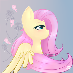 Size: 1500x1500 | Tagged: safe, artist:alcithata, fluttershy, butterfly, g4, crying, female, flower, rose, solo