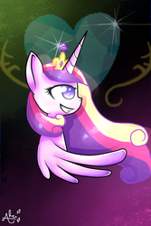 Size: 1000x1500 | Tagged: safe, artist:alcithata, princess cadance, g4, female, grin, portrait, solo, windswept mane