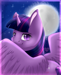 Size: 1618x2000 | Tagged: safe, artist:pillonchou, twilight sparkle, alicorn, pony, g4, female, full moon, mare, night, solo, twilight sparkle (alicorn)