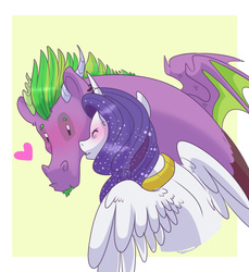 Size: 1024x1117 | Tagged: safe, artist:craftedfun3, rarity, spike, alicorn, draconequus, pony, g4, draconequified, female, male, princess rarity, race swap, raricorn, ship:sparity, shipping, species swap, straight, winged spike, wings