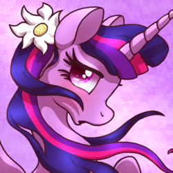 Size: 1200x1200 | Tagged: safe, artist:joakaha, twilight sparkle, alicorn, pony, g4, female, flower, flower in hair, heart eyes, looking at you, mare, open mouth, raised hoof, solo, twilight sparkle (alicorn), wingding eyes